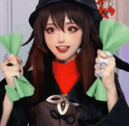 Excited Hu Tao Cute Cosplay GIF
