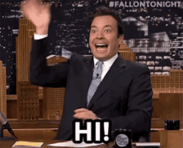 Excited Jimmy Fallon Waving Hi GIF
