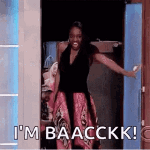 Excited Lady I'm Back GIF