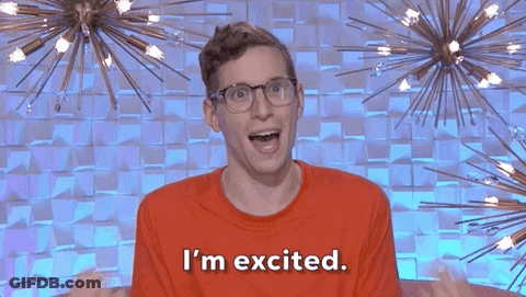 Excited Man In Glasses And Red Shirt GIF