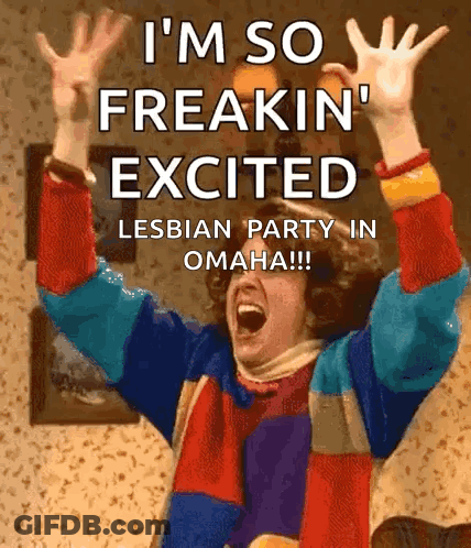 Excited Woman Screaming At Lesbian Party GIF