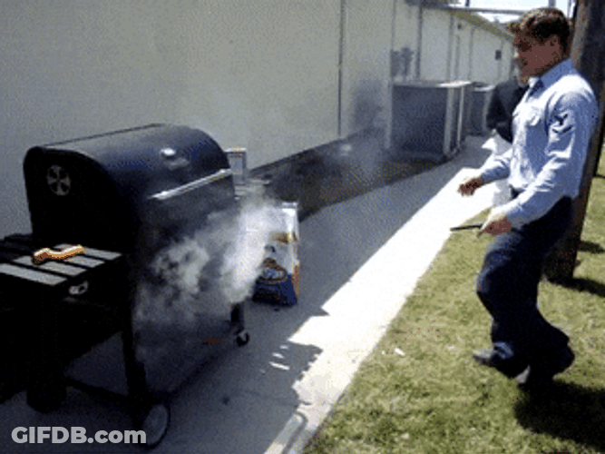 Exploding Grill Stunned Cook Running GIF