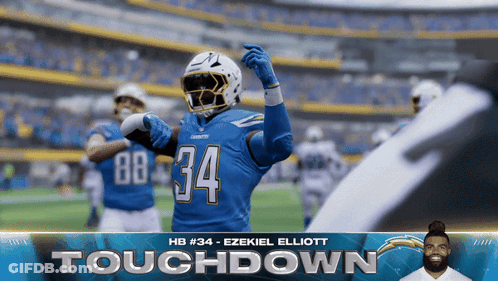 Ezekiel Elliott #34 Chargers Celebrating GIF