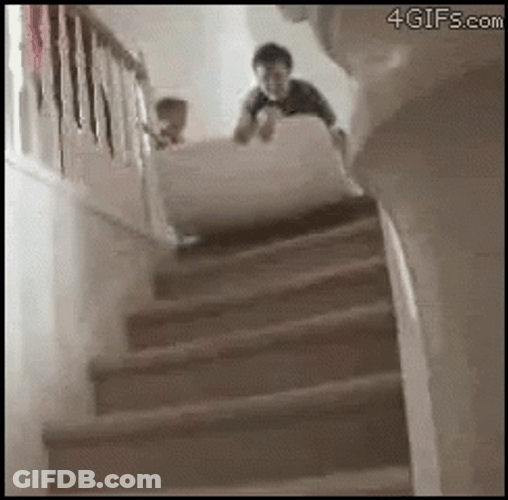 Fail Fun Kid Ride Falling Down Stairs GIF