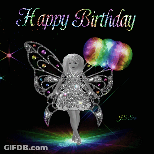 Fairy And Balloons Happy Birthday Card GIF