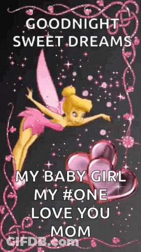 Fairy Flying Over Hearts Goodnight Sweet Dreams My Baby Girl GIF