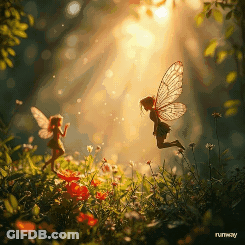 Fairy Flying Through Flower Field Another Watching GIF