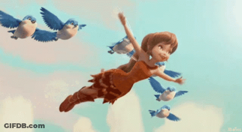 Fairy Flying With Birds Behind GIF