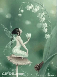 Fairy On Mushroom With Lily Of The Valley And Snail GIF
