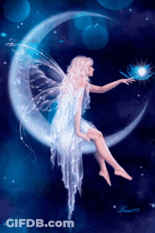 Fairy Sitting On A Moon GIF
