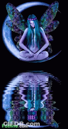 Fairy Sitting On Crescent Moon Reflection GIF