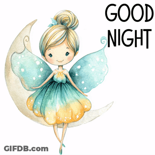 Fairy Sitting On Crescent Moon Saying Good Night GIF