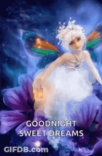 Fairy Sitting On Flower Saying Goodnight Sweet Dreams GIF
