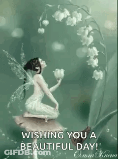 Fairy Sitting On Mushroom With Lily Of The Valley GIF