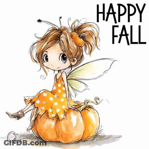 Fairy Sitting On Pumpkin With Happy Fall GIF