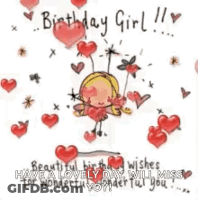 Fairy Surrounded By Hearts Birthday Card GIF