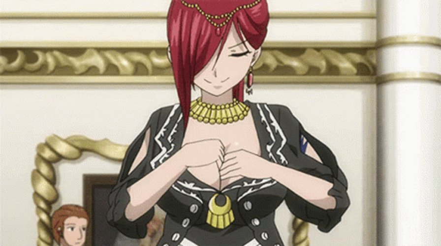 Fairy Tail Erza Hiding Happy In Chest GIF