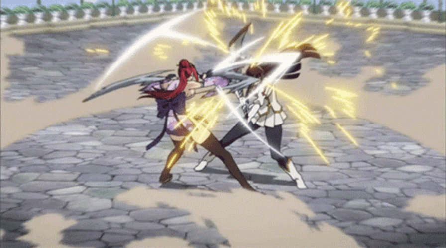 Fairy Tail Erza Scarlet Fighting Kagura Mikazuchi GIF