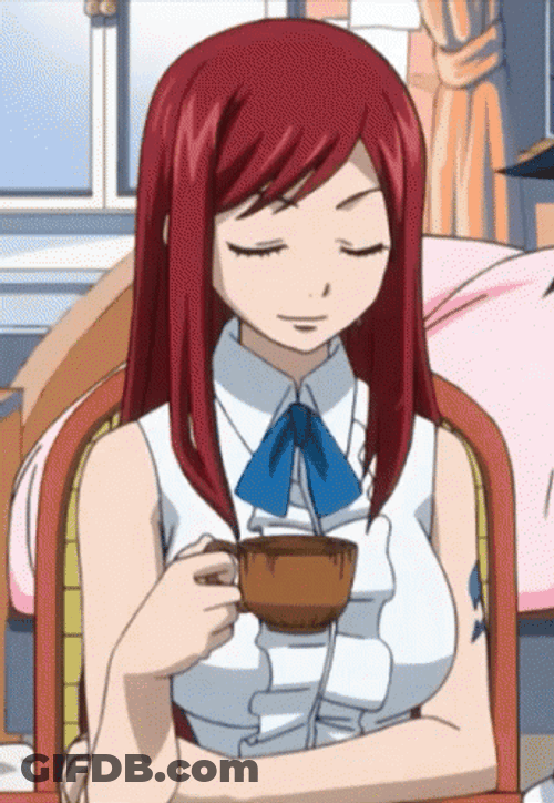 Fairy Tail Erza Scarlet Holding Coffee GIF
