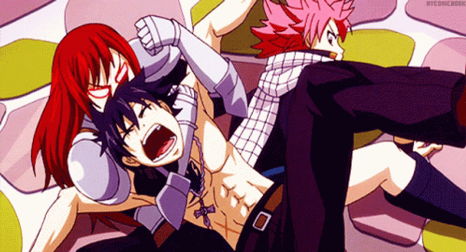 Fairy Tail Erza Scarlet Lock Gray's Head GIF