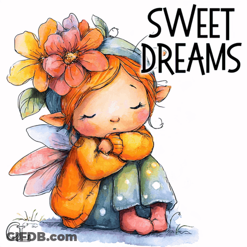 Fairy With Flowers In Hair Saying Sweet Dreams GIF