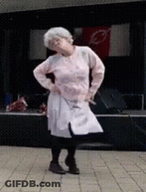 Fake Old Lady Hip Swing Dancing GIF