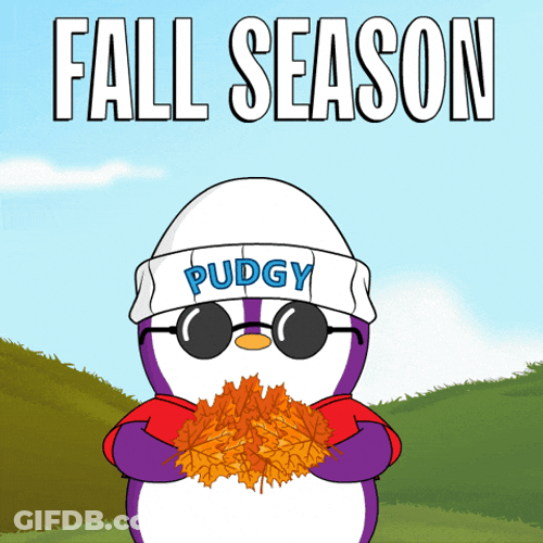 Fall Season Penguin Throws Leaf GIF