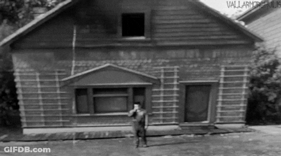 Fallen House On Man Exploding GIF