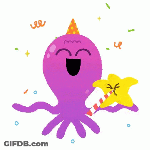 Falling Confetti Dancing Octopus GIF