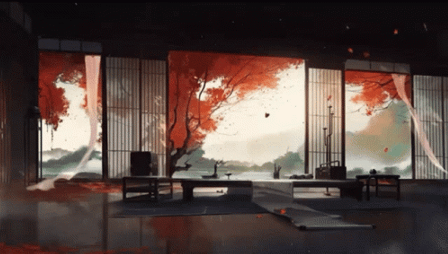Falling Leaves Outside Old House GIF