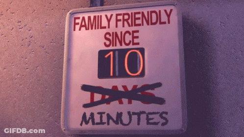 Family Friendly Since 10 Days Minus 10 Minutes Sign GIF