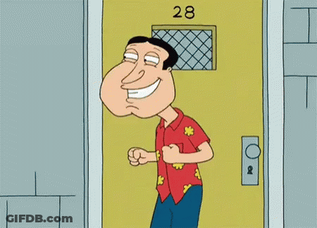 Family Guy Character Standing By Yellow Door GIF