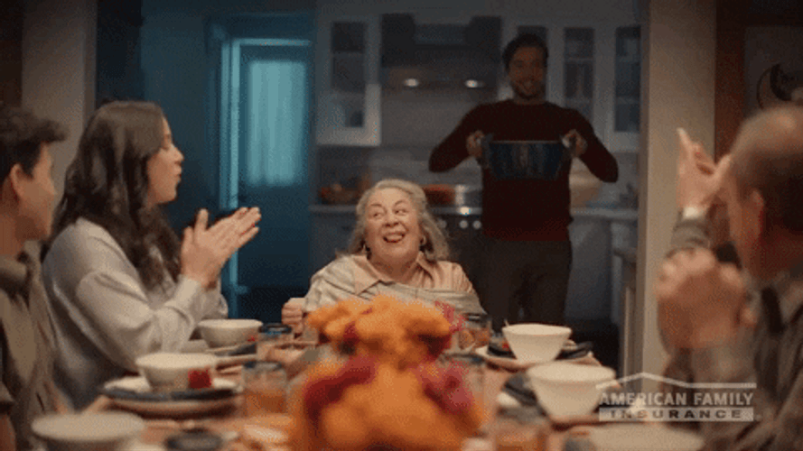 Family Members Applauding At Dinner GIF