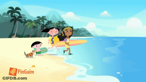 Family On Beach With Pinguim GIF