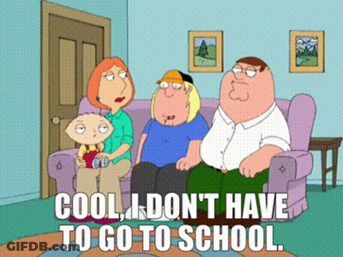 Family On Couch Saying Cool I Don't Have To Go To School GIF