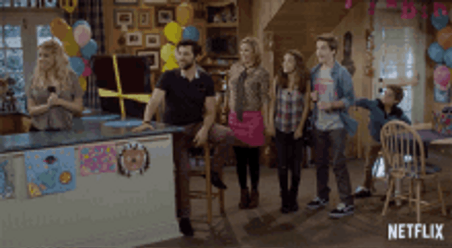 Family Surprise Party Birthday Balloons GIF
