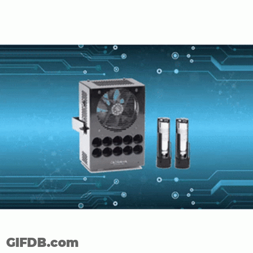Fan And Two Batteries Blue And White GIF