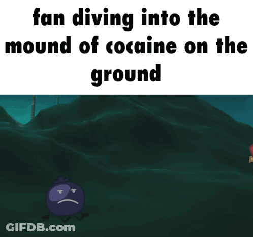 Fan Diving Into Mound Of Cocaine With Cartoon Character GIF