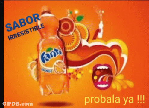 Fanta Orange Soda Surrounded By Orange Slices And Mouth GIF