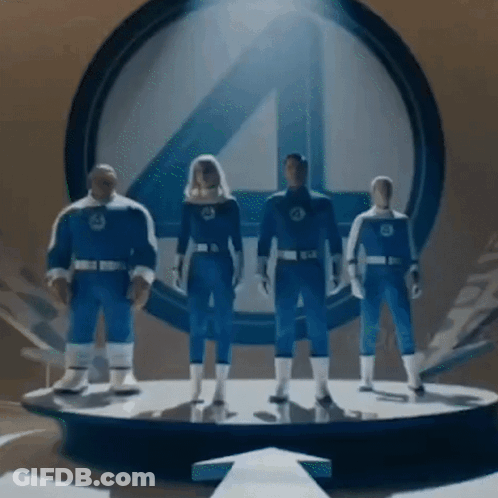 Fantastic Four Figures Standing In Front Of Logo GIF