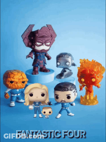 Fantastic Four Poster With Funko Pop Figures GIF