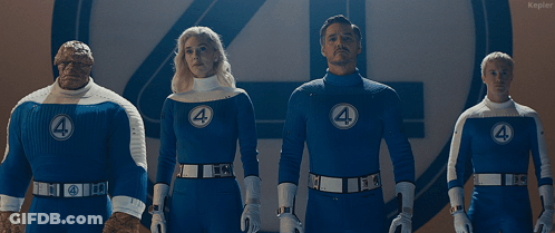 Fantastic Four Standing In Front Of Kepler Sign GIF