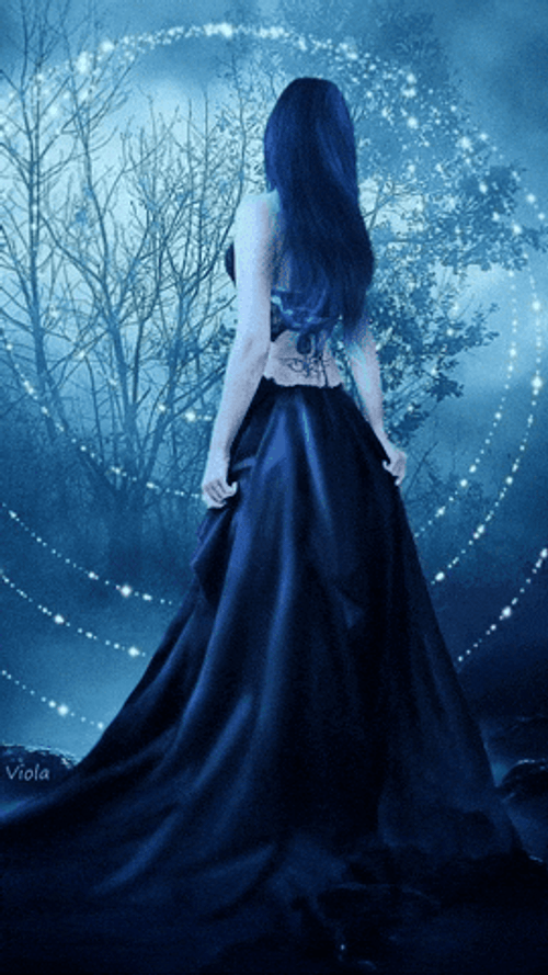 Fantasy Art Woman In Long Dress Back View GIF