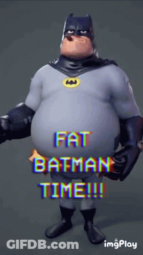 Fat Batman Holding Pizza And Smoking Cigar GIF