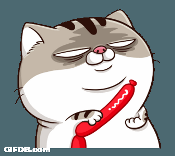 Fat Cat Holding Sausage GIF