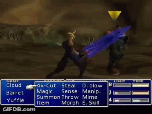 Fat-Chocobo Is A Character In A Video Game With A Purple Sword GIF