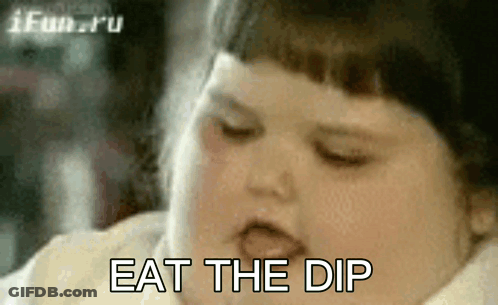 Fat Girl Eating Dip With Eyes Closed Saying Eat The Dip GIF