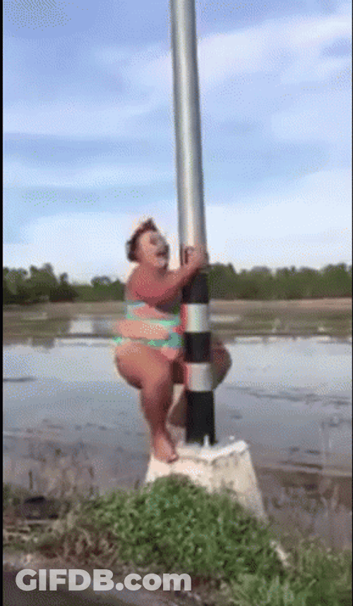 Fat Girl Pole Dancing Street Lamp GIF