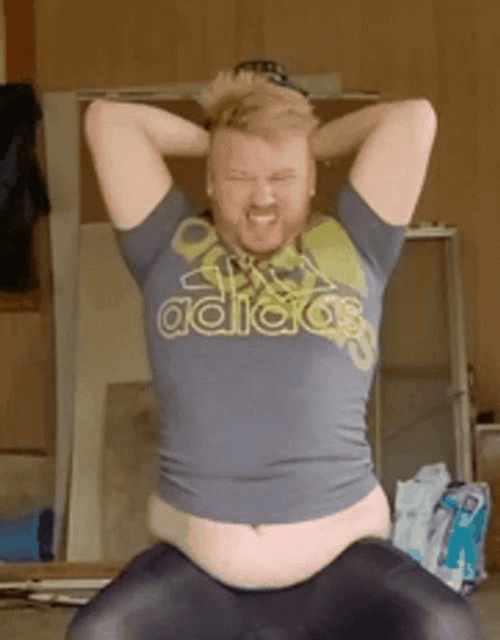 Fat Guy Tries Out Home Gym GIF