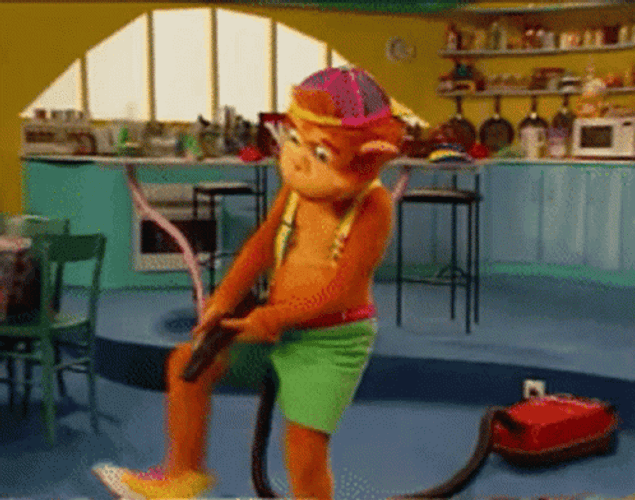 Fat Kofiko Monkey Cleaning The Room GIF